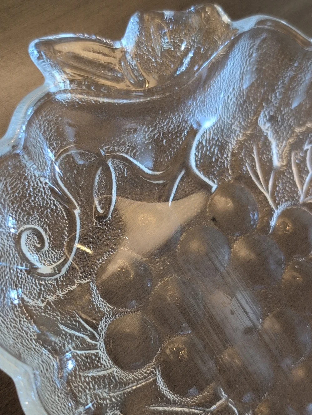 Vintage MCM Clear Pressed Glass Grape Cluster Serving Bowl Trinket Dish